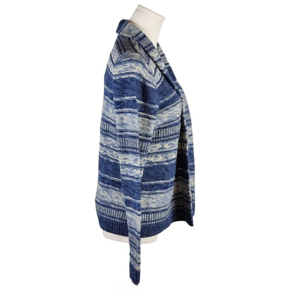 Chaps Petite Blue White Open Front Cardigan Sweater PM Cotton Blend Knit - Picture 4 of 6